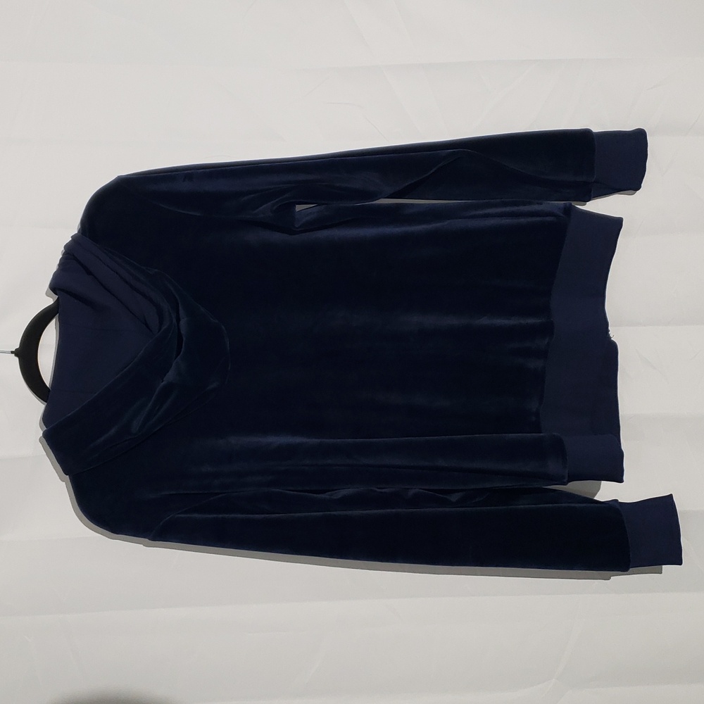 90's Style Fila Navy Blue Velour Velvet Zip-Up Hoodie Logo Down Arms Large - Picture 8 of 11